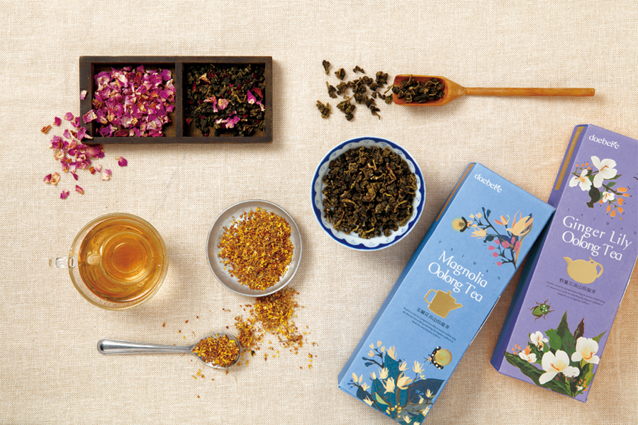 Illustrated and gold foil packaging developed by Victor Design for tea brand Daebeté's new floral Scented Tea range