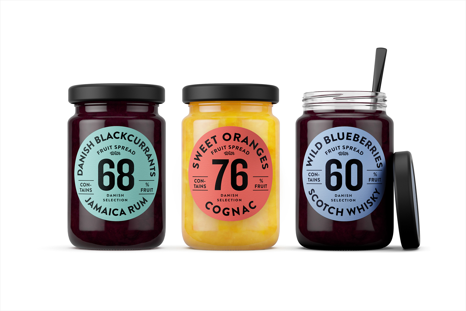 Package design for fruit spread range Danish Selection by Kontrapunkt