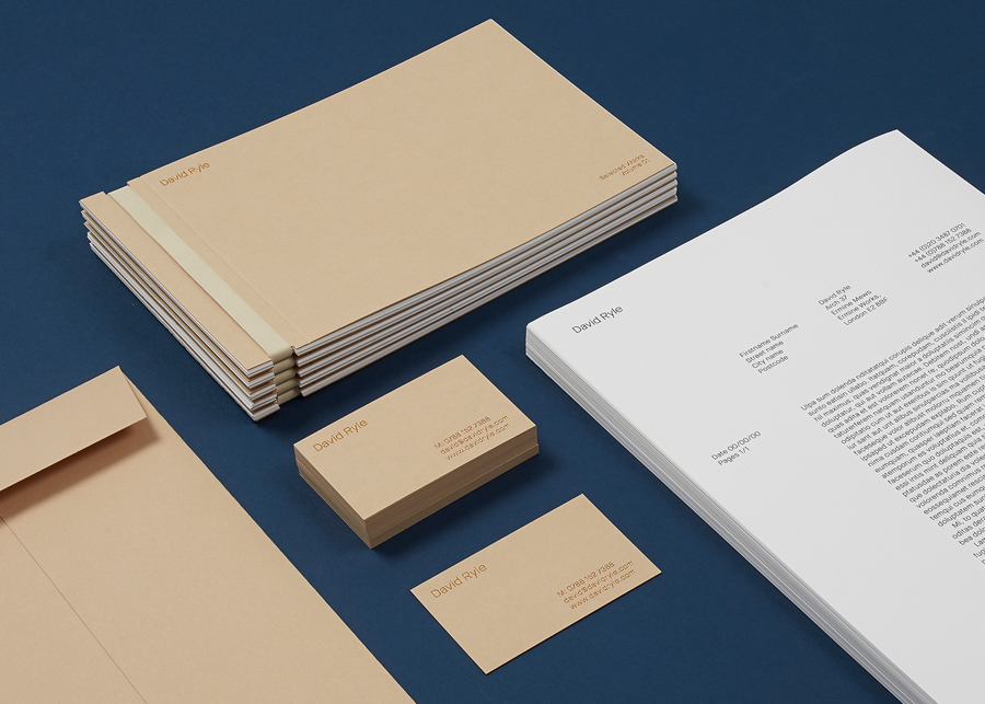 Logotype, stationery and portfolio with copper foiled detail designed by S-T for London based photographer David Ryle.
