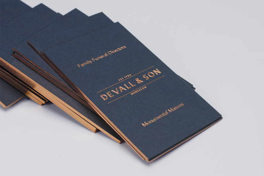 Edge foiled business cards for Devall & Son by Parent