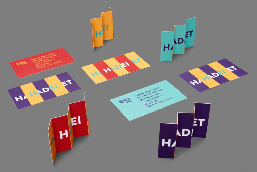 Folded business cards for Edvard Munch High School by Oslo based graphic design studio Snøhetta
