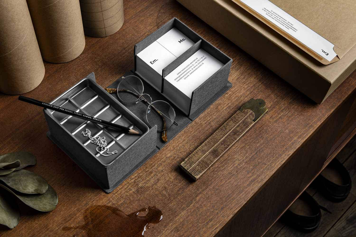 Brand identity, business cards and bespoke stationery boxes for Emma Magnusson Arkitektur by Lundgren+Lindqvist, Sweden