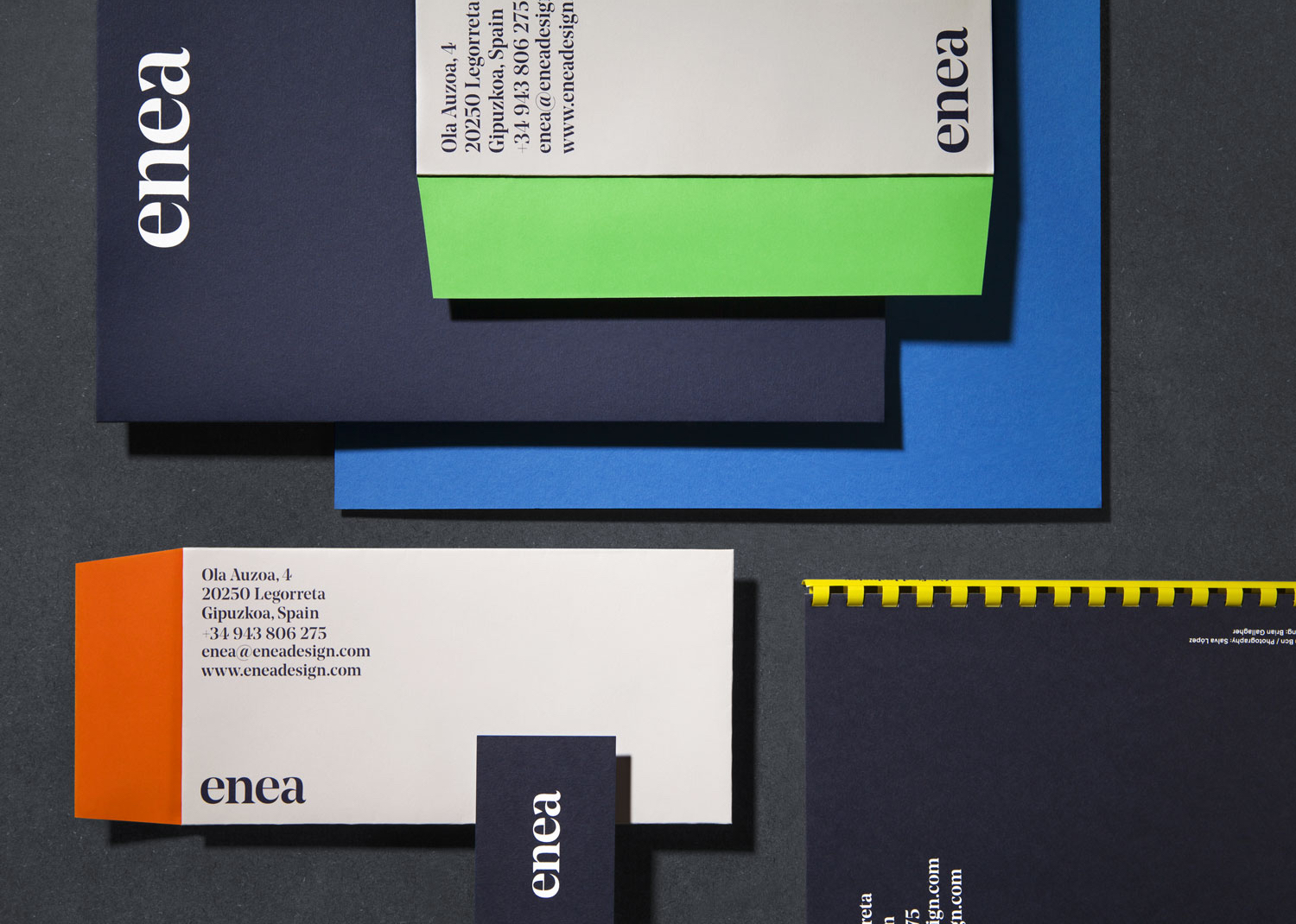 Visual identity and stationery for furniture design and manufacturing business Enea designed by Clase bcn 