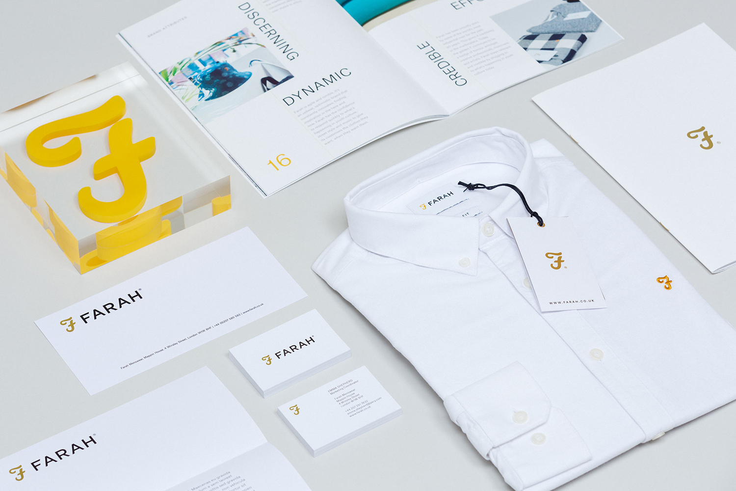 Brand identity, stationery and print communication for British fashion label Farah by graphic design studio Post