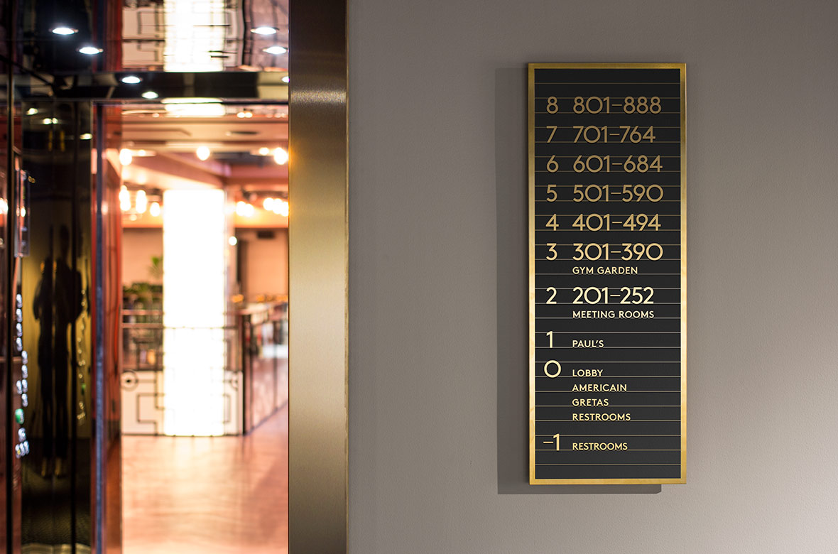 Interior signage and wayfinding for Stockholm-based restaurant Paul's at Haymarket