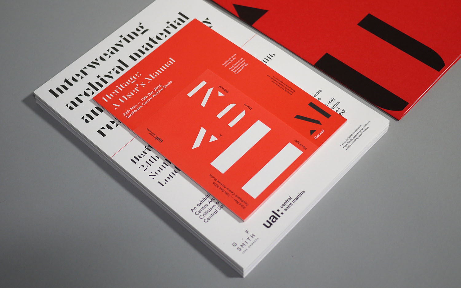 Brand identity and print communication by Bond for Heritage: A User's Manual, an exhibition in London's Southbank Centre