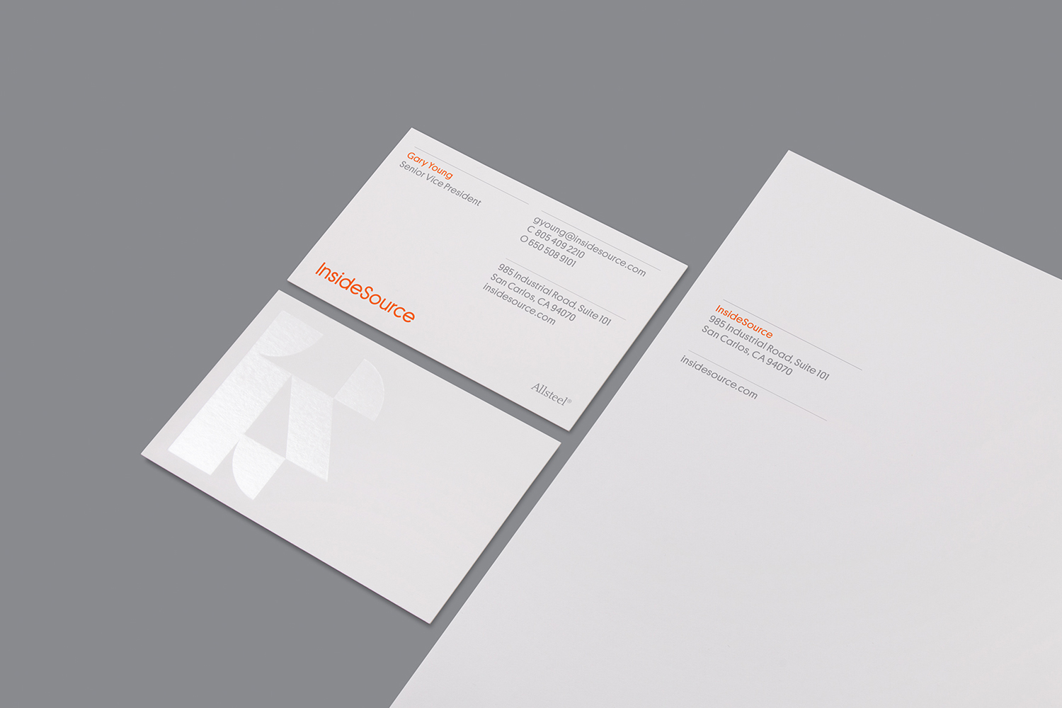 Cleared foiled business cards for InsideSource designed by Mucho