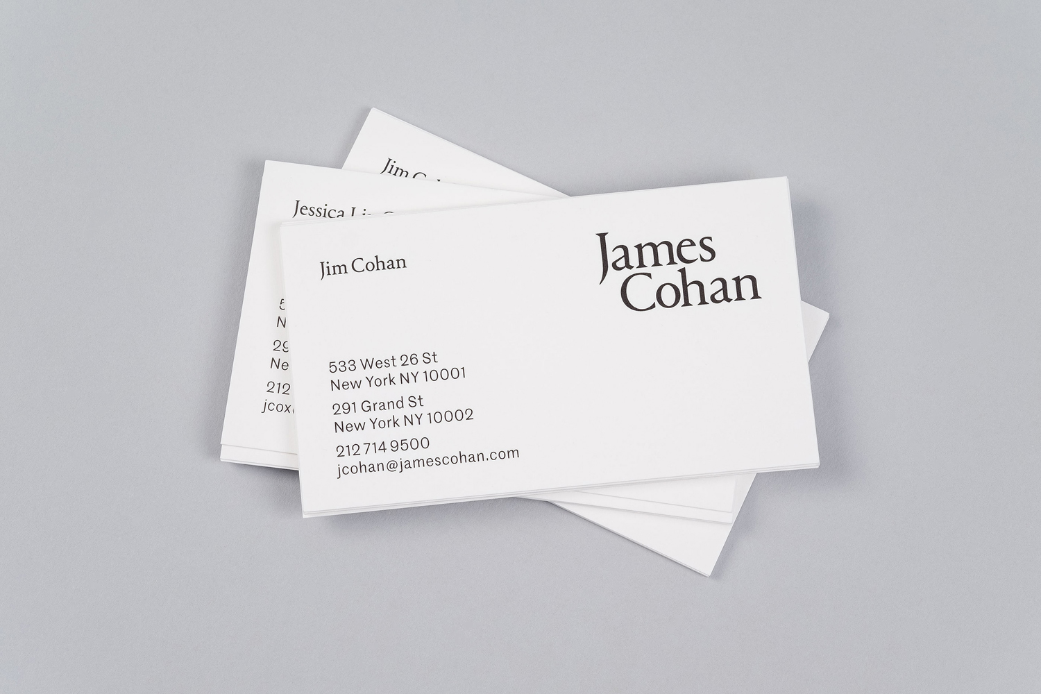 Brand identity and business cards for New York contemporary art gallery James Cohan by graphic design studio Project Projects