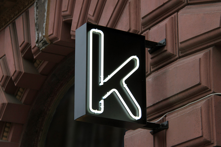 Neon exterior signage for Kontoret by Scandinavian graphic design studio Werklig