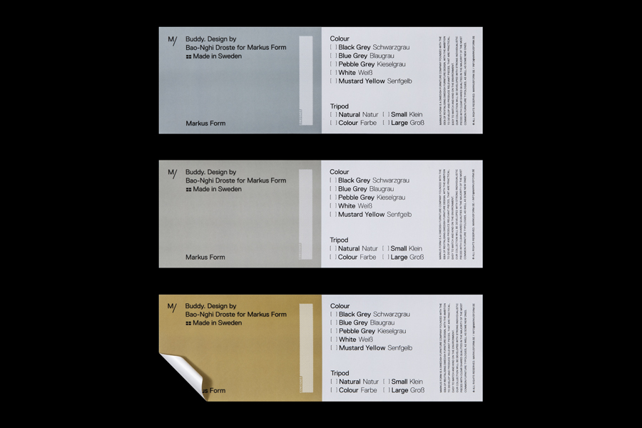 Product labels designed by Lundgren+Lindqvist for Swedish furniture business Markus Form
