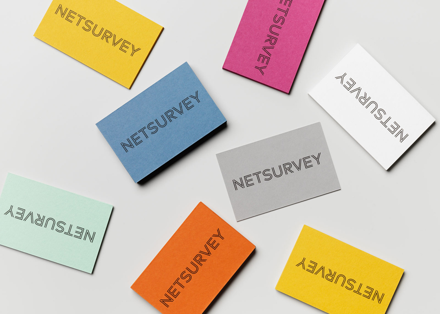 Brightly coloured business cards for Stockholm based Netsurvey by The Studio