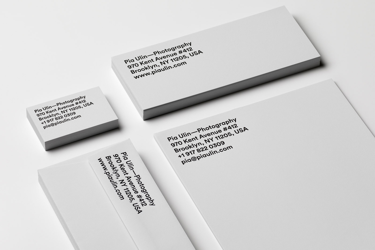 Brand identity and letterpress stationery for Pia Ulin Photography by The Studio, Sweden
