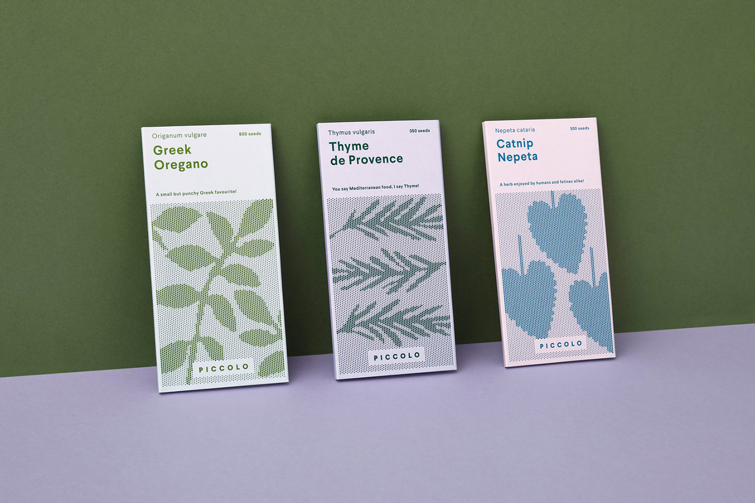 Graphic identity and packaging by Here Design for Italian seed brand Piccolo