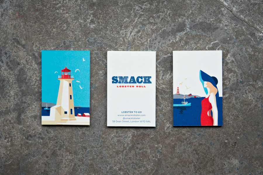 Visual identity and business cards for Smack Lobster Roll designed by & Smith