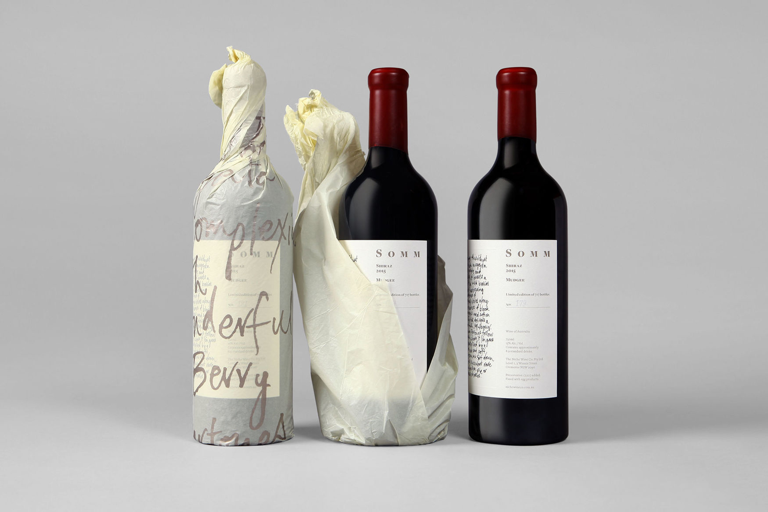 Label design and packaging design by Sydney-based Frost for Niche Wine Co.'s limited edition release Somm, an Australian Shiraz