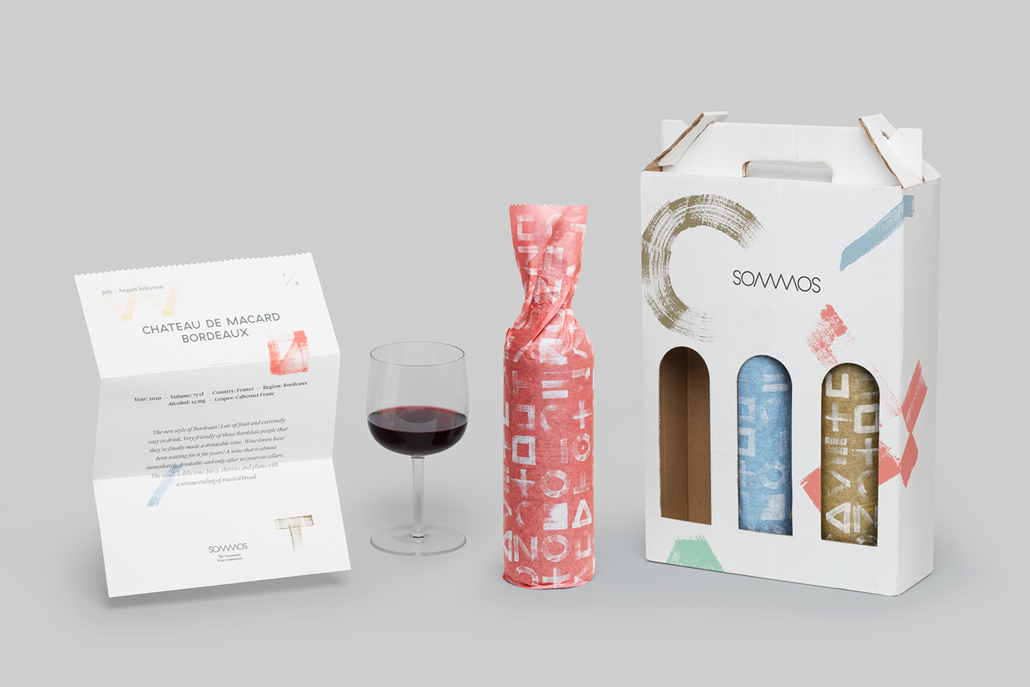 Logo, stationery, print and packaging by Mucho for Dutch online wine subscription service Sommos