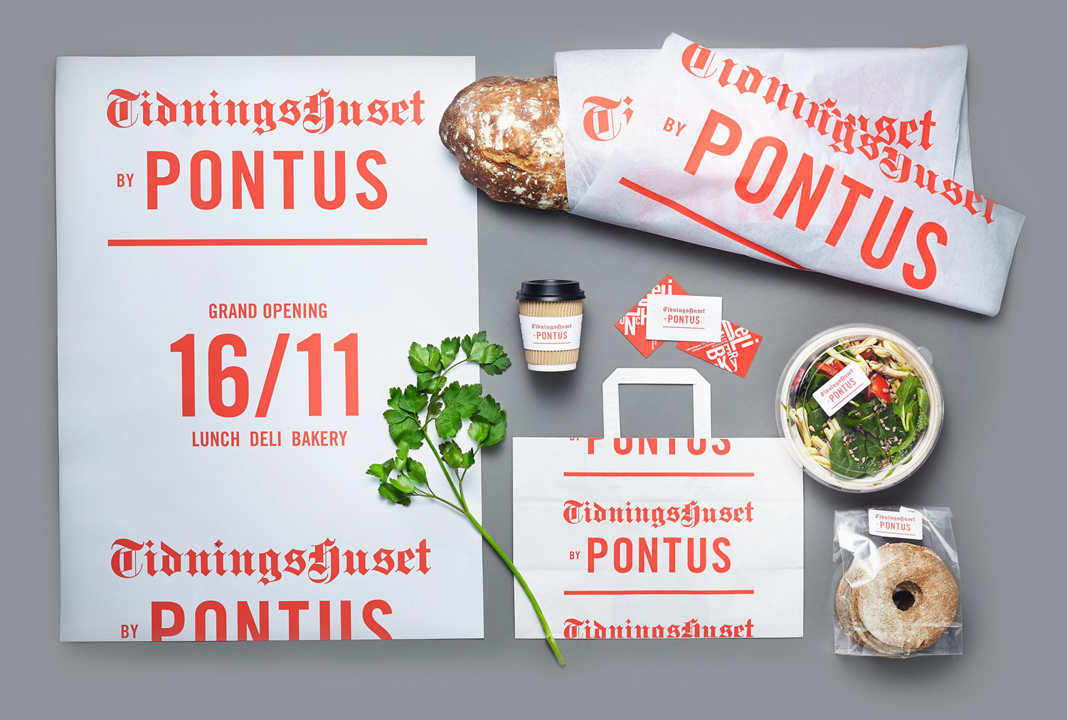 Brand identity, print and packaging for Stockholm lunch restaurant Tidningshuset by Pontus by Bold, Sweden