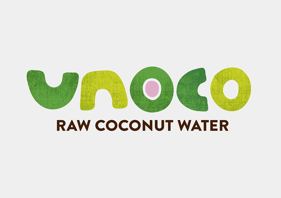 Brand identity and logotype for raw coconut water brand Unoco by London based graphic design agency B&B Studio