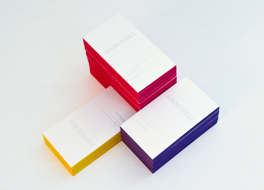Business cards for writer, editor, hair and makeup artist Anni Hall designed by Dittmar