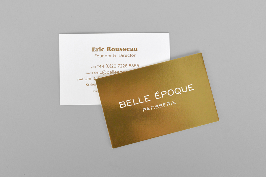 Gold foiled business card for patisserie Belle Epoque by Mind Design