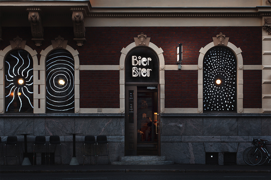 Branding, logotype and signage for Helsinki based beer bar Bier Bier by Finnish graphic design studio Tsto