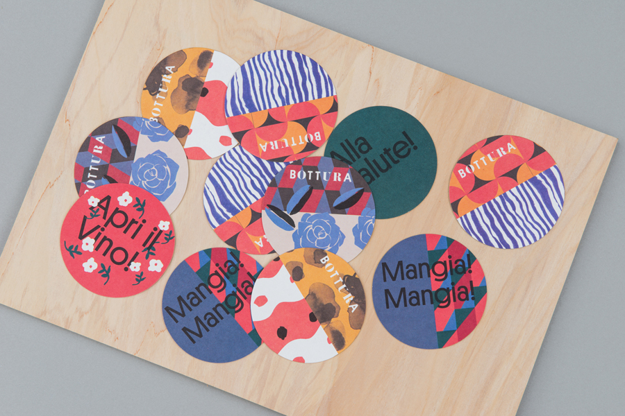 Visual identity and coasters for Singapore based Italian restaurant Bottura by graphic design studio Foreign Policy