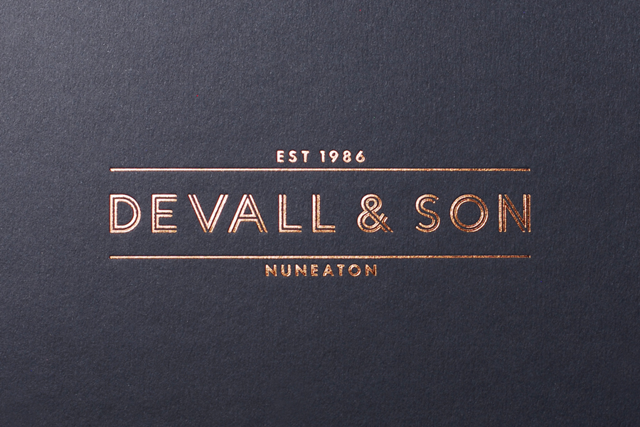 Copper foil logotype by Parent for funeral director Devall & Son