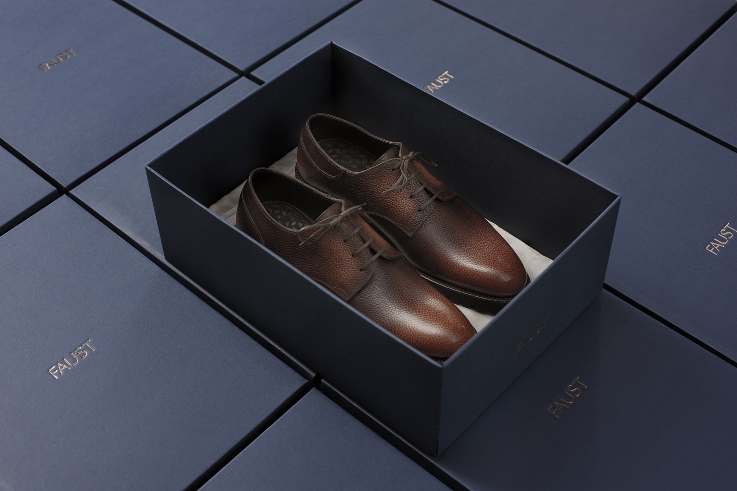 Brand identity and packaging design by Snøhetta for Oslo-based high-end shoemaker Faust