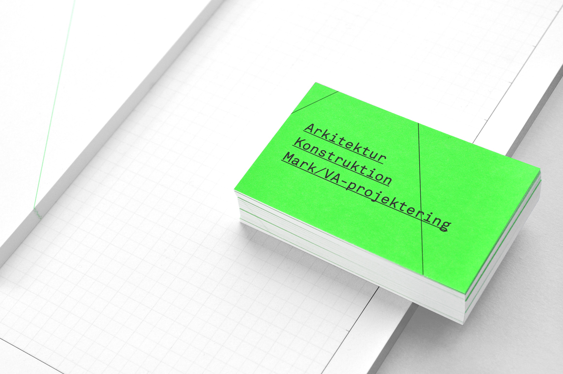 Business card with fluorescent green print treatment for architecture and engineering firm Griab designed by Kollor