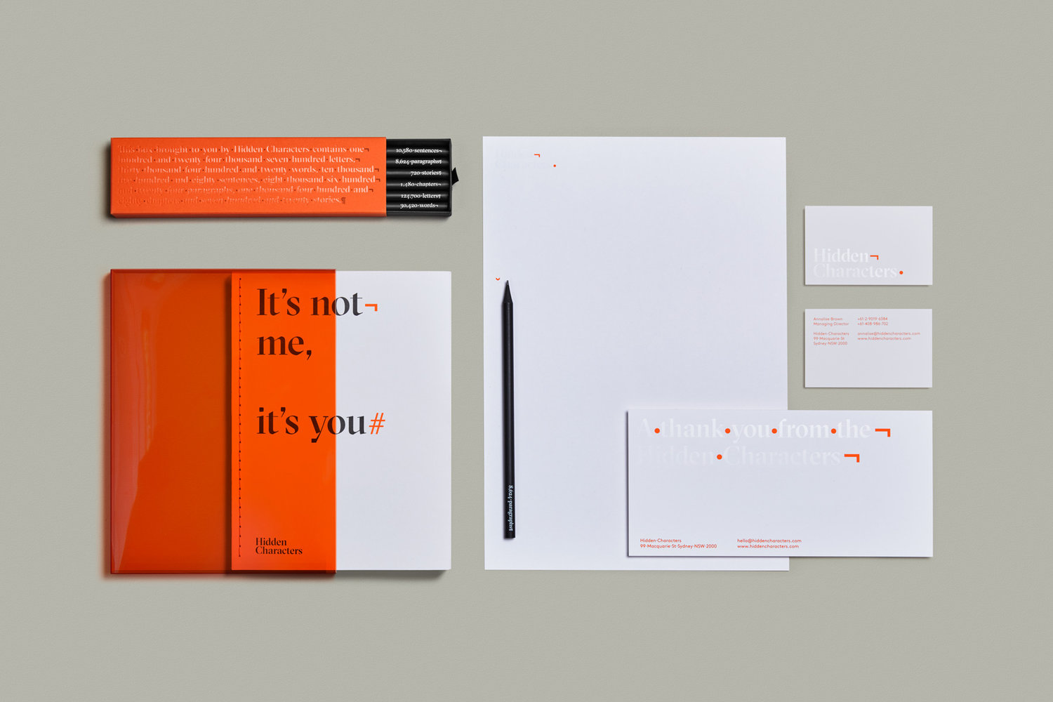 Brand identity and stationery for Sydney-based PR firm Hidden Characters by RE, Australia