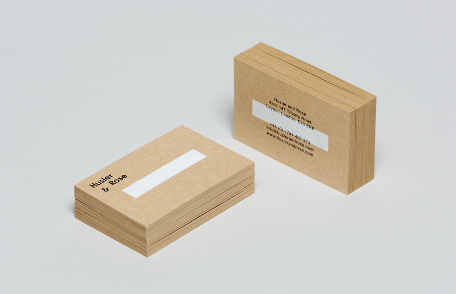 Uncoated, unbleached, white ink and black foiled business cards for Husler & Rose designed by Post