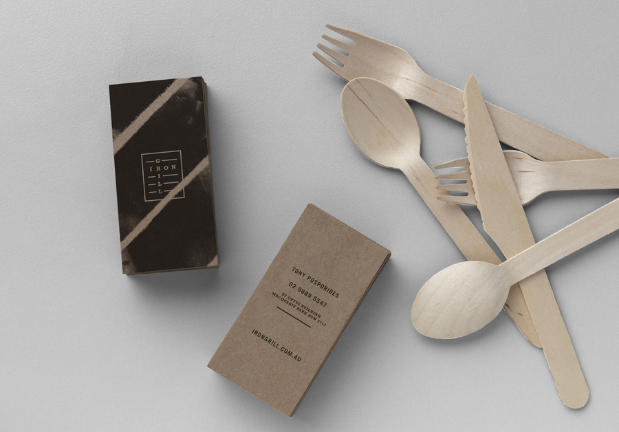 Uncoated and unbleached business cards for fast food business Iron Grill by graphic design studio End Of Work