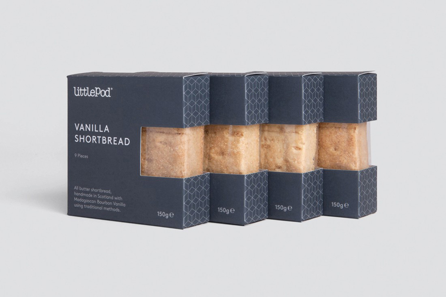 Packaging by graphic design studio Believe In for LittlePod's traditionally made vanilla shortbread