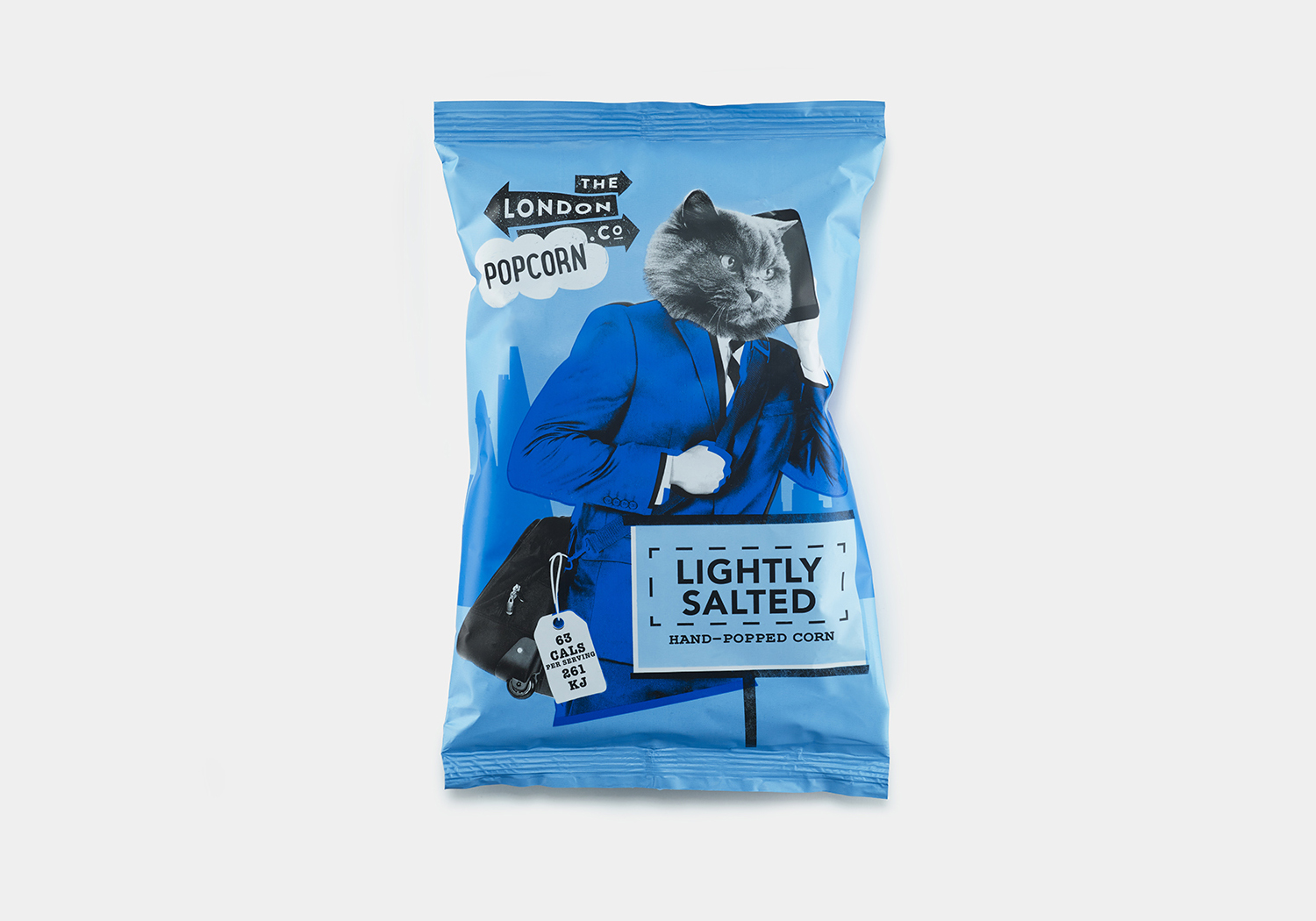 New packaging that mixes photography and illustration designed by UK based B&B Studio for The London Popcorn Co.