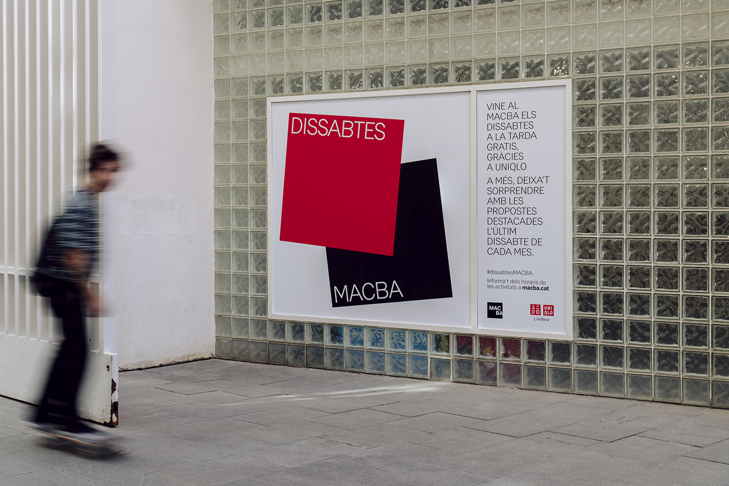 Logo, posters, flyers and banners designed by Hey for Dissabtes MACBA, a free Saturday's event at MACBA and a collaboration with UNIQLO