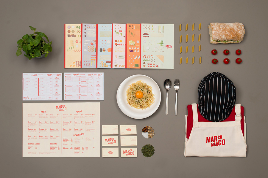 Logo, business cards and menus designed by Acre for Singapore based Italian restaurant brand Marco Marco