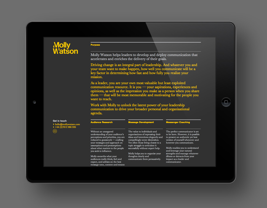 Visual identity and website designed by Studio Blackburn for communications specialist Molly Watson