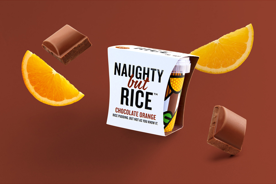 Branding and package design for Naughty But Rice by Leeds based graphic design studio Robot Food via BP&O A Packaging Design Blog.