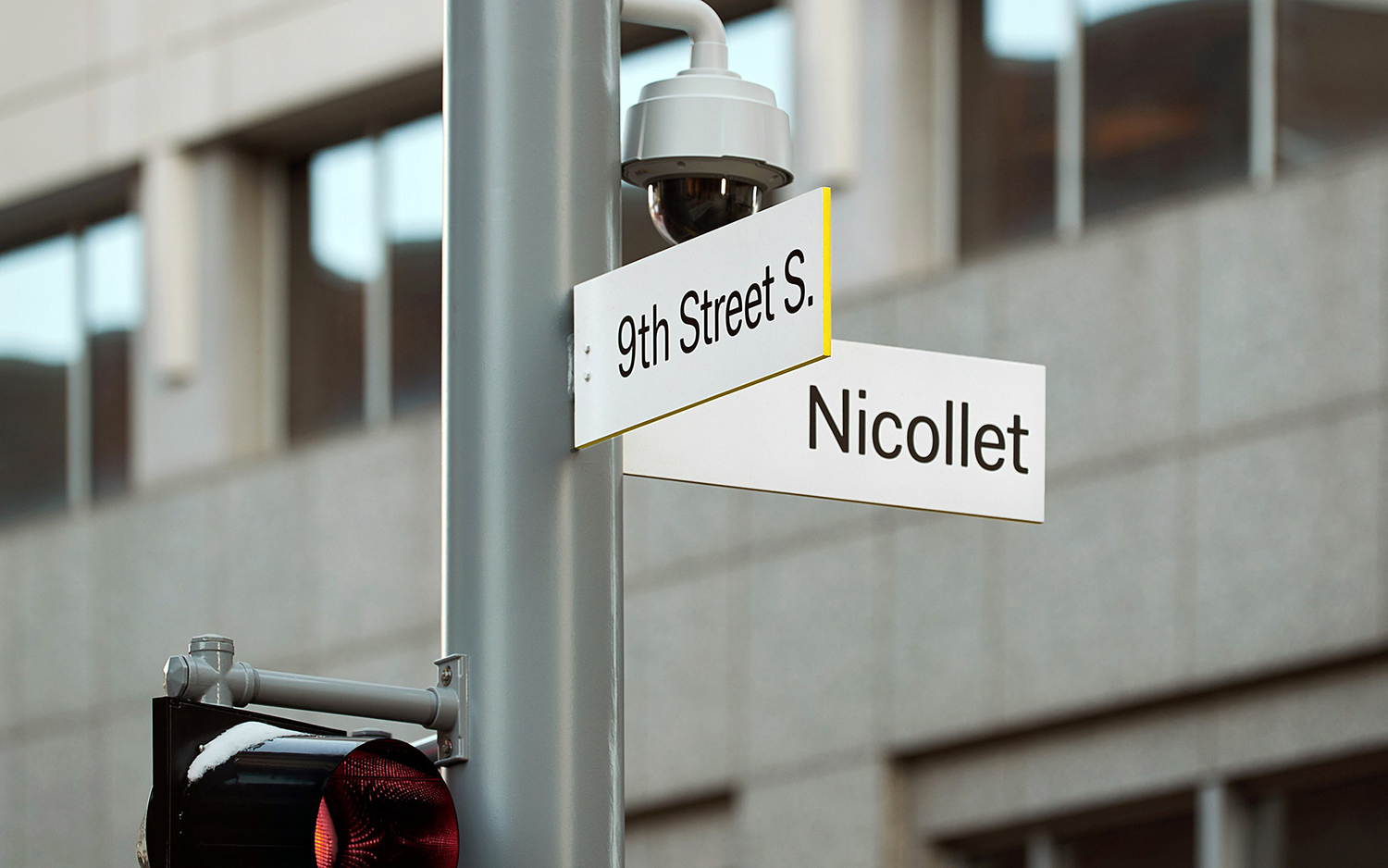 Graphic identity, signage and wayfinding by Pentagram's Paula Scher and team for Nicolett in Minneapolis