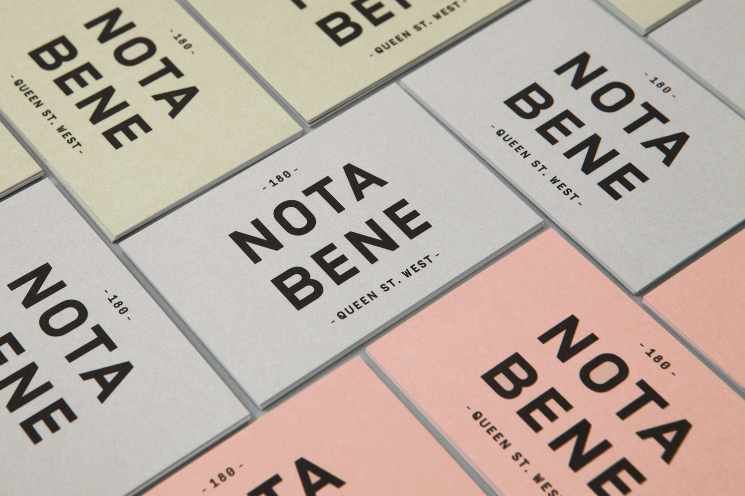 Brand identity and business cards for Toronto restaurant Nota Bene by graphic design studio Blok, Canada