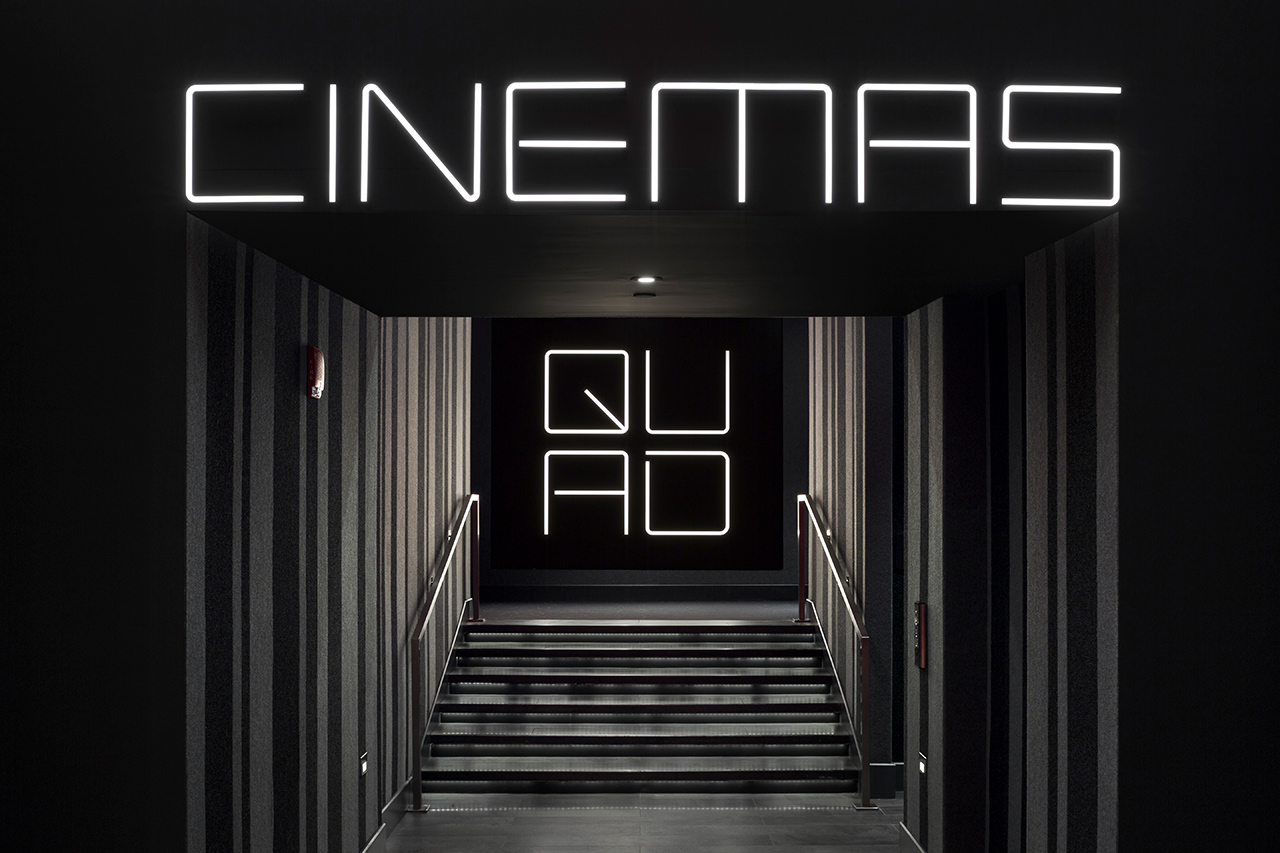 Logo, custom typography and signage by Pentagram for New York's Quad Cinema