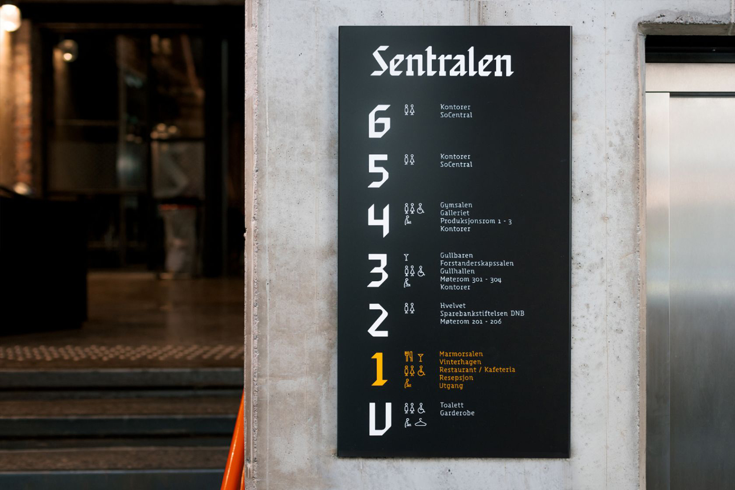 Brand identity and wayfinding for Oslo-based cultural centre and co-working space Sentralen by Metric Design, Norway