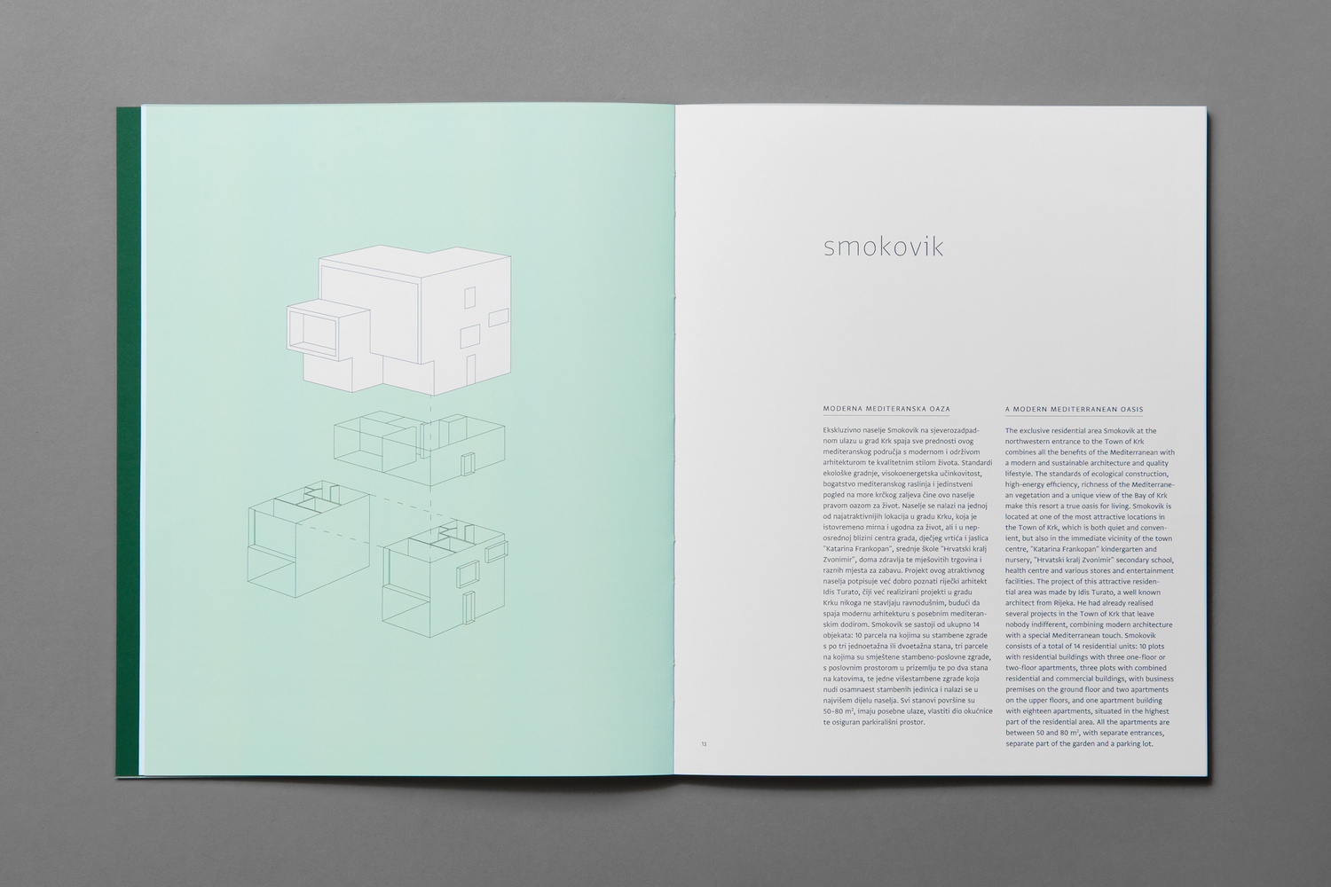 Branding and brochure spread by Studio8585 for Croatian property development Smokovik 