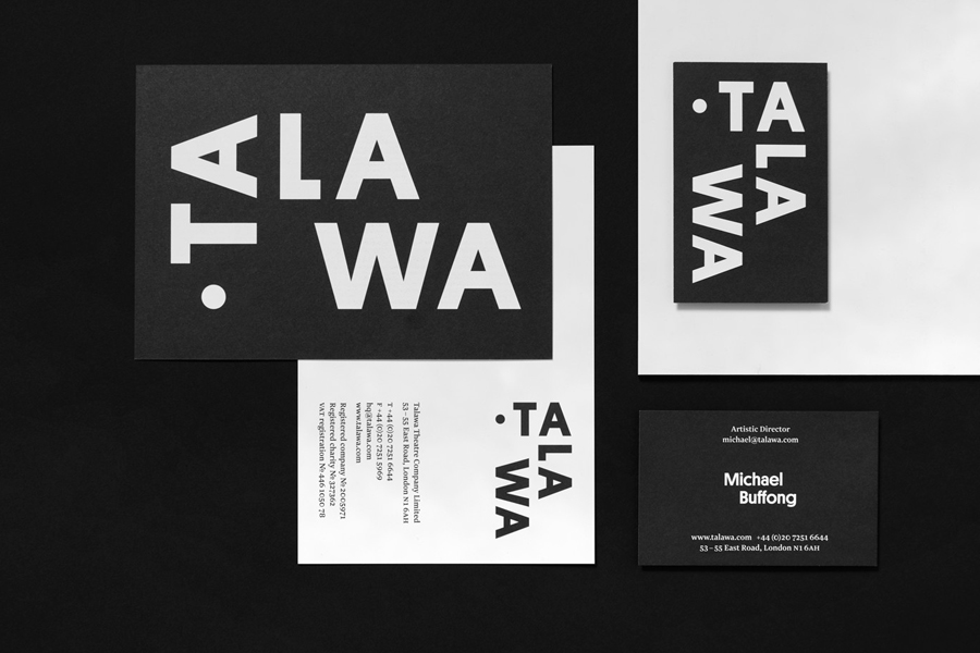 Branding, stationery and business cards for UK all black theatre company Talawa by Spy
