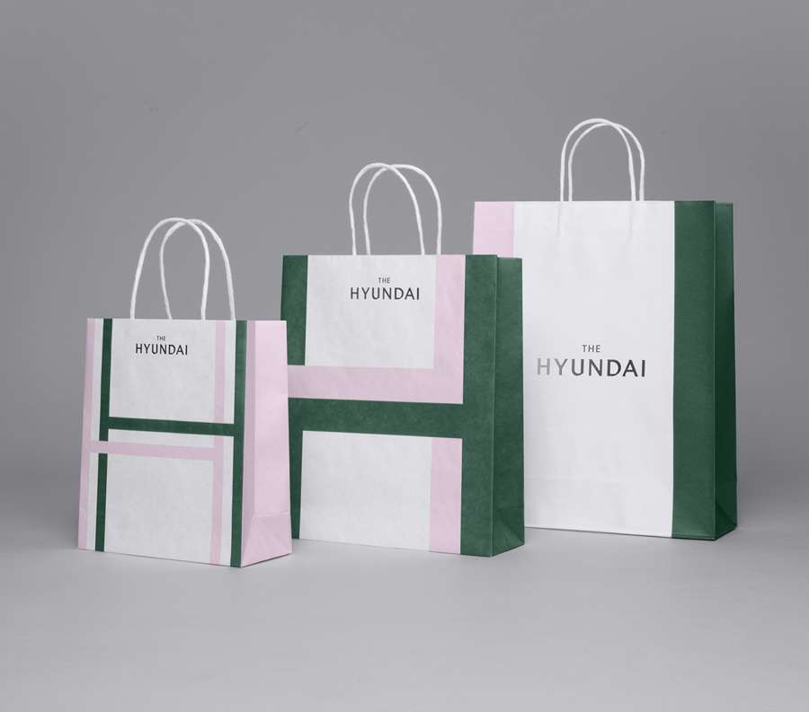 Visual identity and shopping bags for South Korean department store The Hyundai by graphic design company Studio fnt
