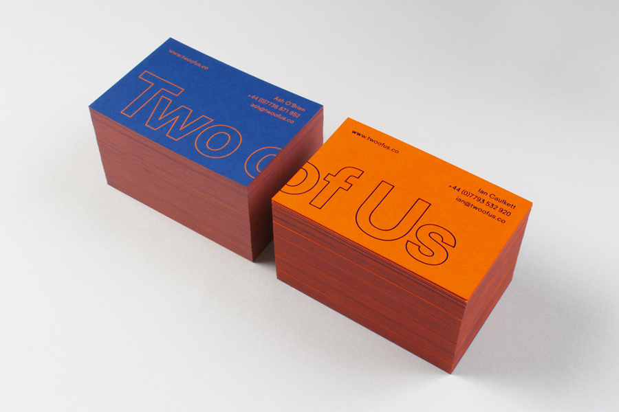 Duplex Colorplan business cards for British brand identity design studio Two of Us