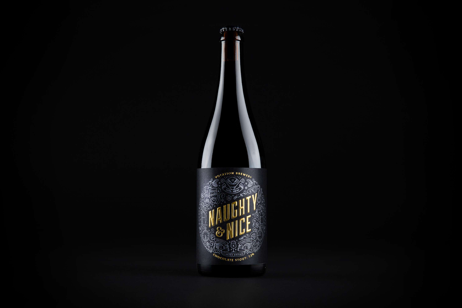 Package design for Vocation Brewery's Limited Edition Christmas Stout by graphic design studio Robot Food, United Kingdom