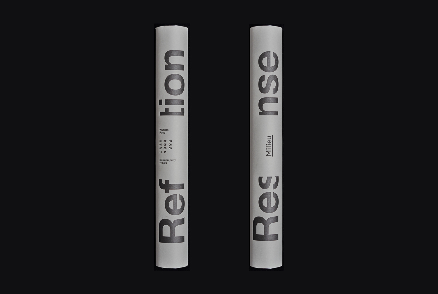 Graphic identity and postal tubes designed by Studio Hi Ho for Fitzroy development Whitlam Place