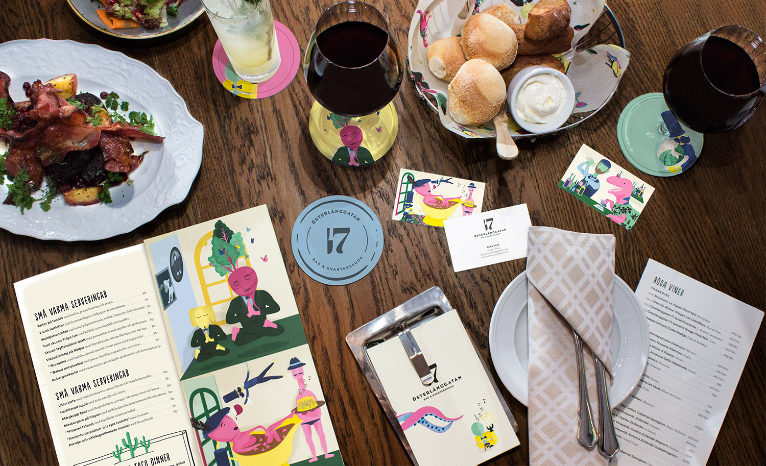 Brand identity, menus and coasters for Stockholm restaurant Österlånggatan 17 by Lobby Design