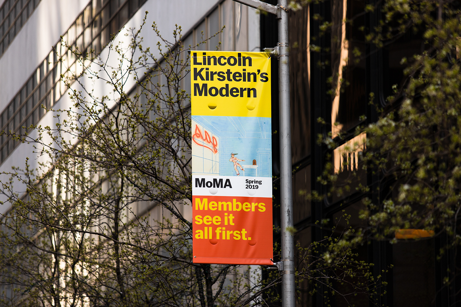 Branding and banner design for contemporary art gallery MoMA 2020 designed by New York-based Order, design, print, web design